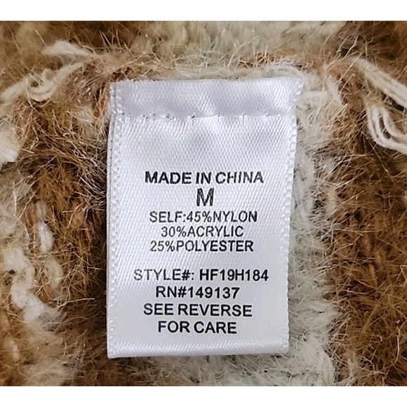 HYFVE Open Front Cardigan Sweater Womens Medium White Mustard Yellow Chunky Knit - Picture 7 of 8